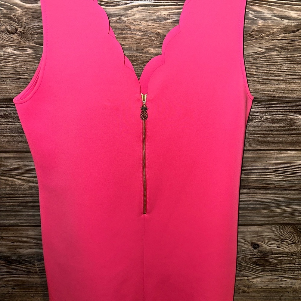 Lilly Pulitzer Mikayla Pink Scallop Scuba Sleeveless V-Neck Shift Dress Medium - Picture 6 of 10